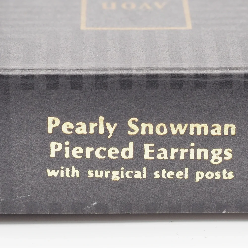 Avon Earrings White Pearly Snowman Gold Tone Surgical Steel Post Pierced Dangle